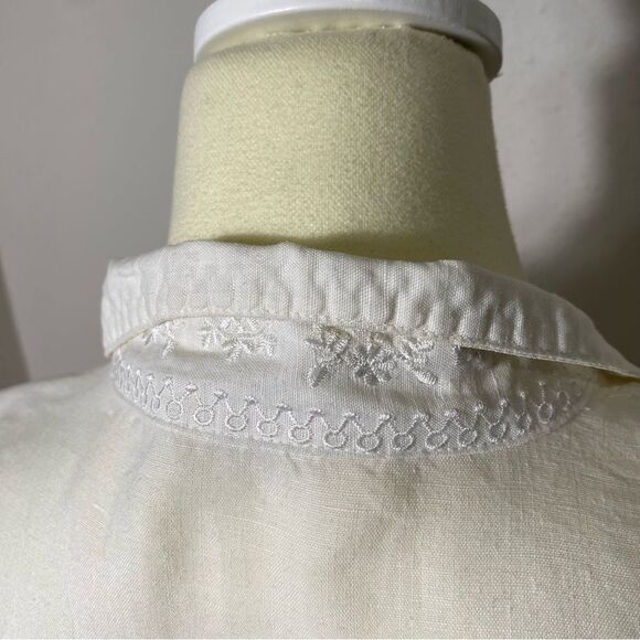 Promod White Linen Embroidered Long Bell Sleeve Top Tunic Women's Size Medium - Picture 10 of 16